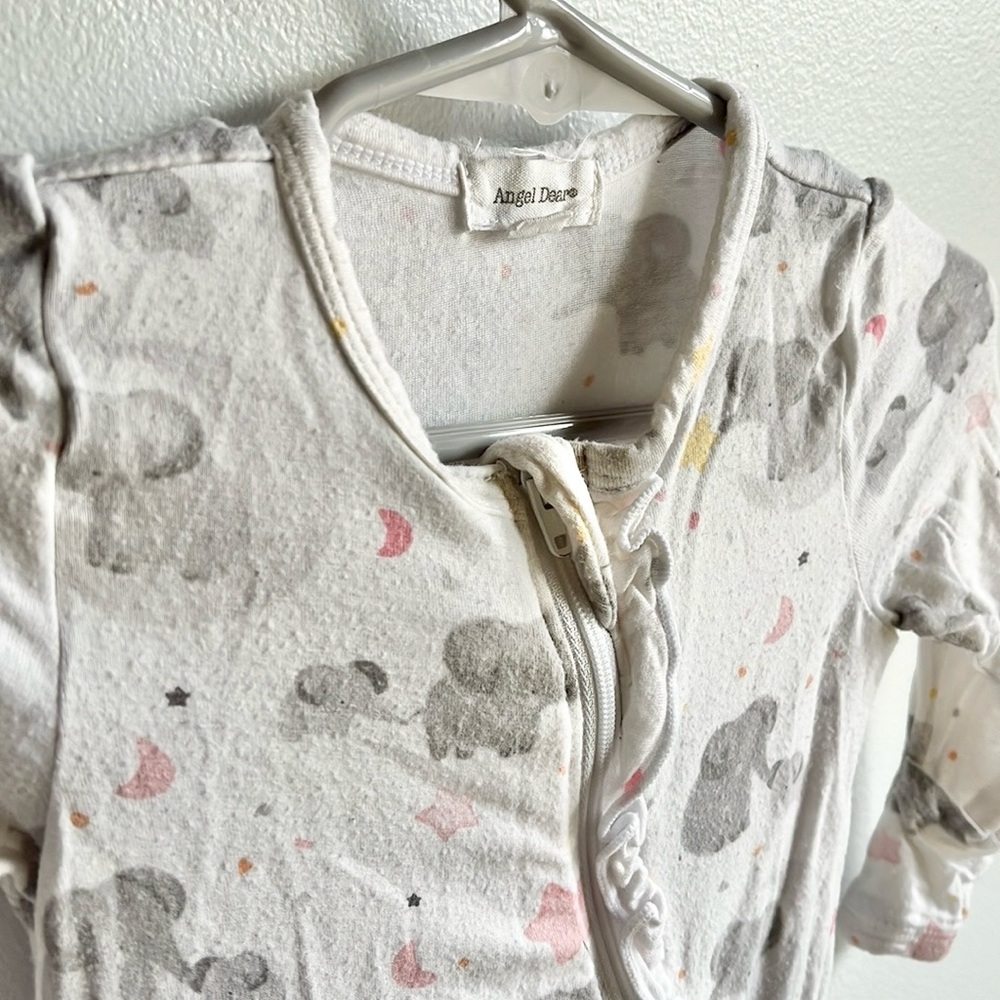 Angle Dear Viscose Bamboo Elephant Print Ruffle Bottom Zippered Footy pajamas - Picture 5 of 8